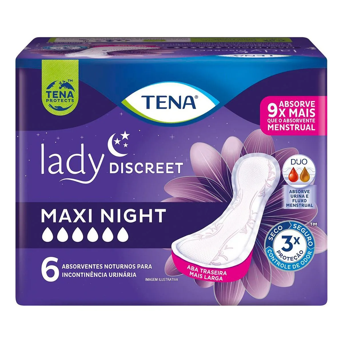Absorvente Para Incontinência Urinária Tena Lady Discreet Maxi Night 6 Unidades