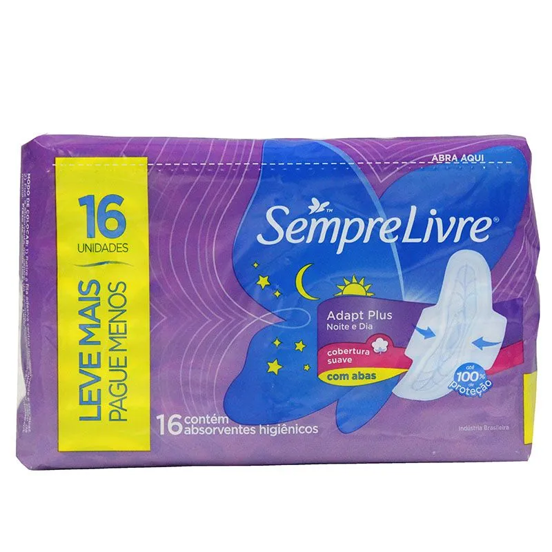 Absorvente Sempre Livre Noite E Dia Com Abas Adapt Plus Com 16 Unidades