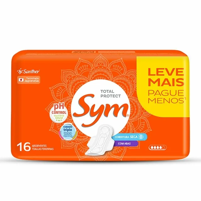 Absorvente Sym Total Protect Cobertura Seca Com Abas 16 Unidades