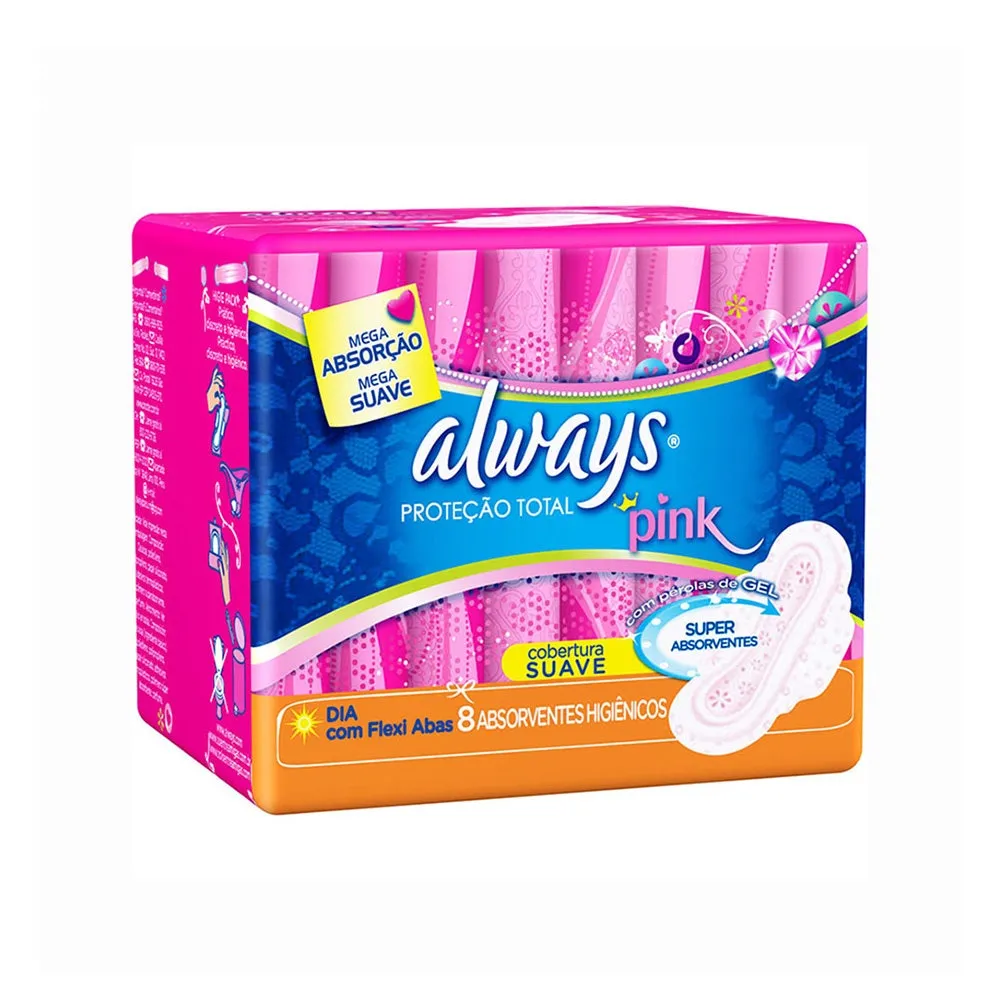 Absorvente Always Pink Com Abas Malha Suave C/8Un