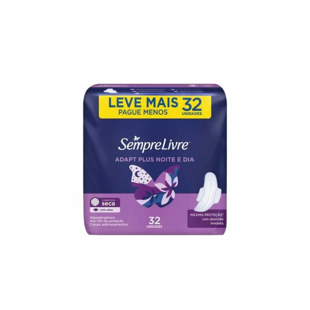 Absorvente Sempre Livre com Abas Noturno Seca 32Unid Lv Mais Pague Menos