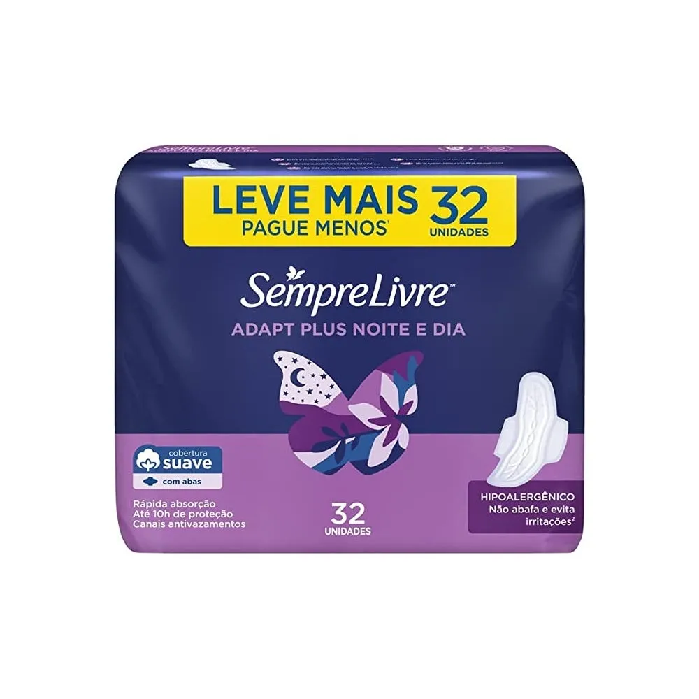 Absorvente Sempre Livre com Abas Noturno Suave Leve Mais Pague Menos 32un