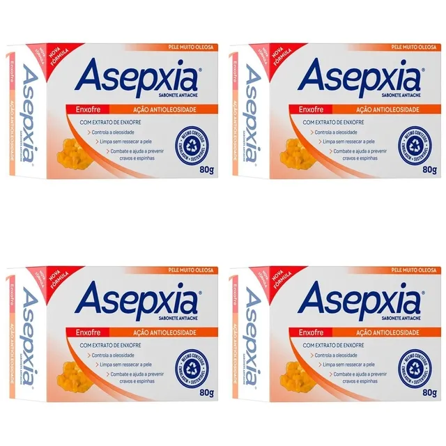 Kit c/4 Sabonetes Asepxia Barra 80g Enxofre