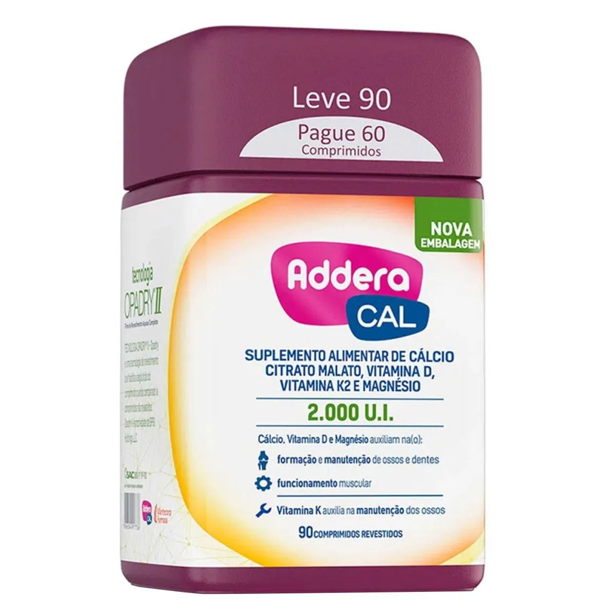 Addera Cal 2000UI com 90 Comprimidos Revestidos Mantercorp Farmasa