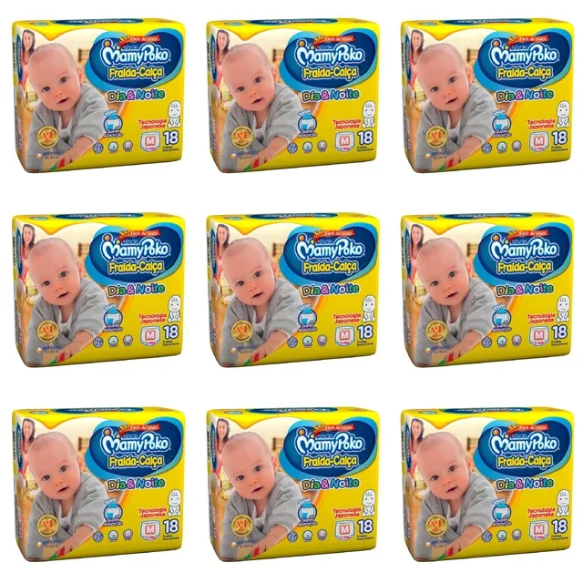 Kit 9 Fraldas Calca Mamypoko Dia e Noite Tamanho Médio 18 Unidades cada