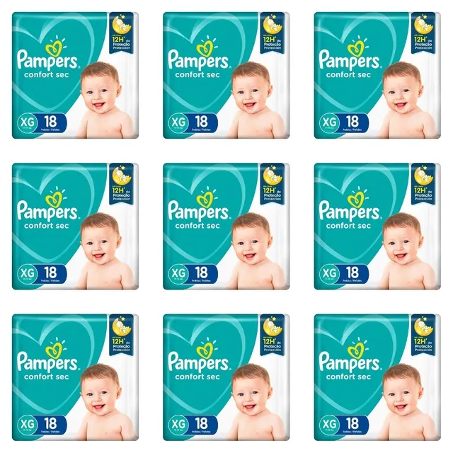 Kit 9 Fraldas Confortsec ”Xg” Pampers c/18 Unidades cada