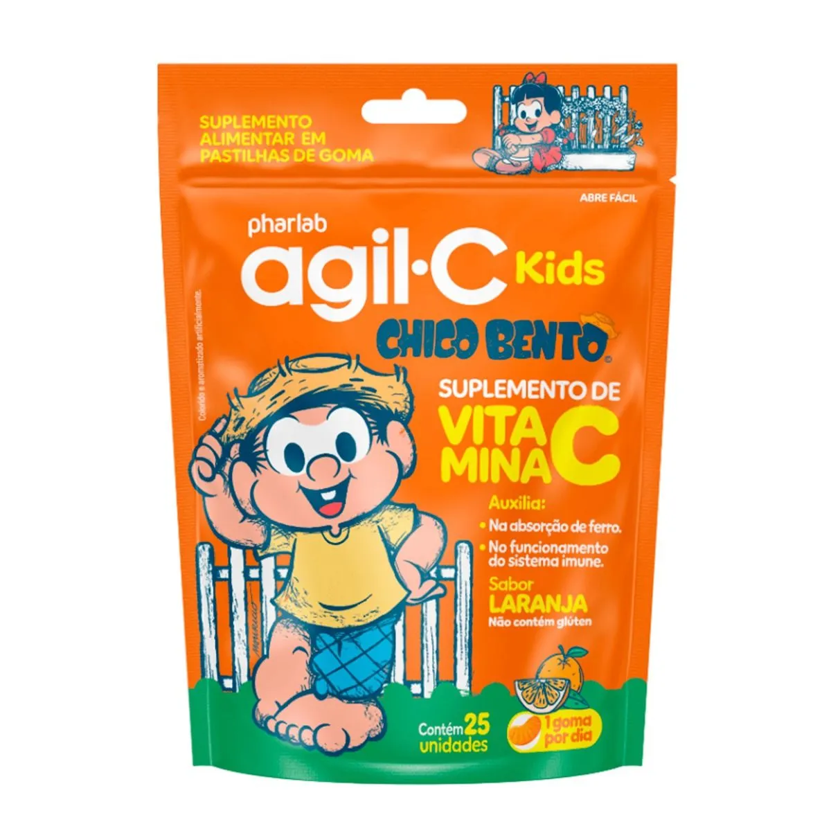 Agil C Kids Sabor Laranja com 25 Pastilhas de Goma Pharlab