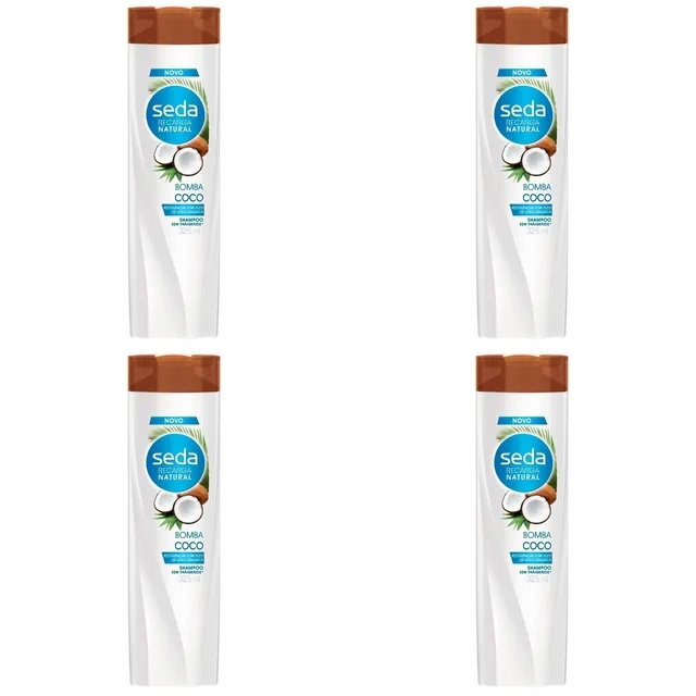 Kit c/4 Unidades de Shampoo Seda Recarga Natural Bomba Coco 325ml
