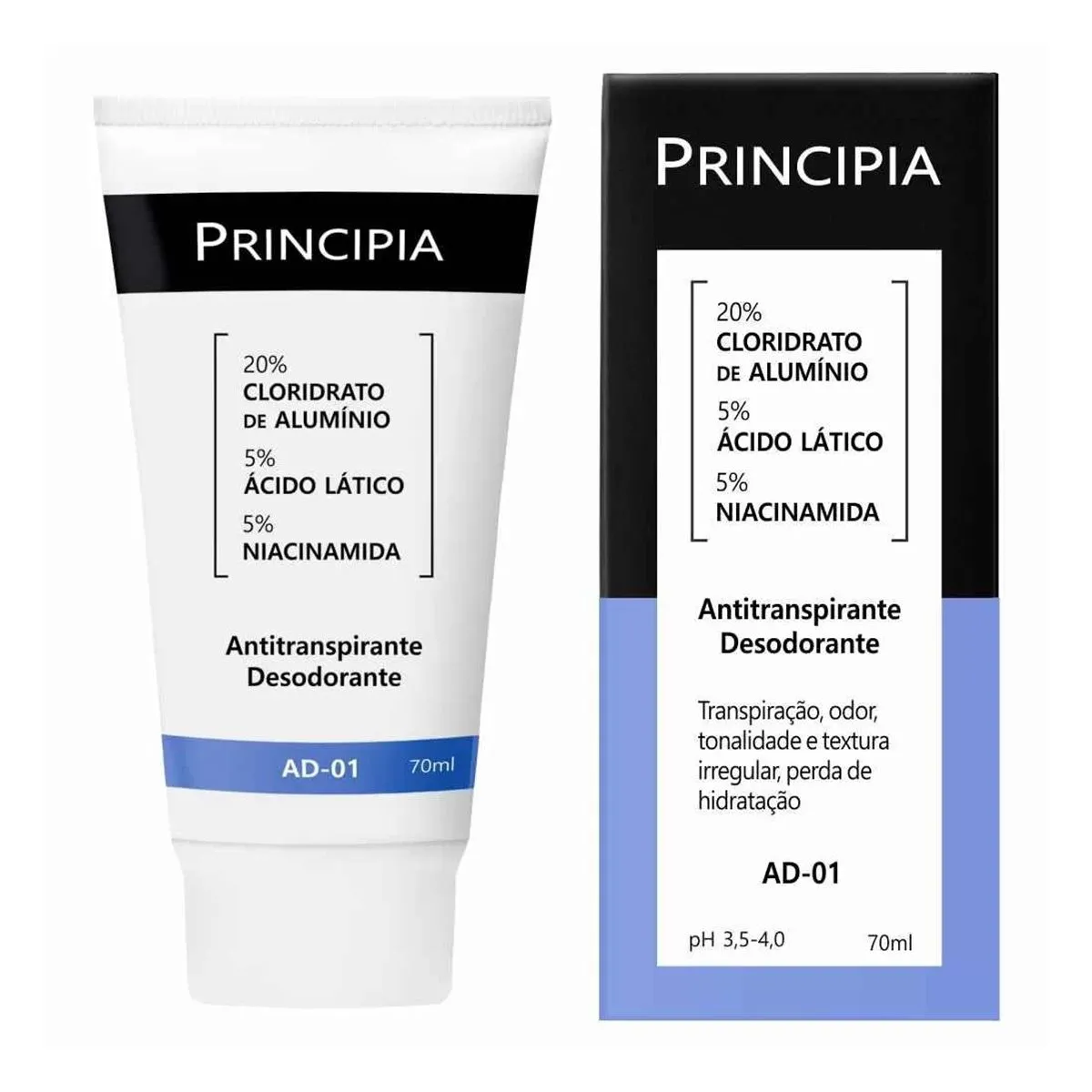 Antitranspirante Desodorante 20% Cloridrato De Alumínio e 5% Ácido Lático e 5% Niacinamida Ad-01 Com 70ml Principia