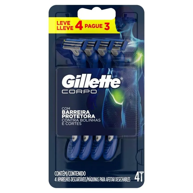 Aparelho Descartável Corpo Gillette Leve 4 Pague 3 Unidades