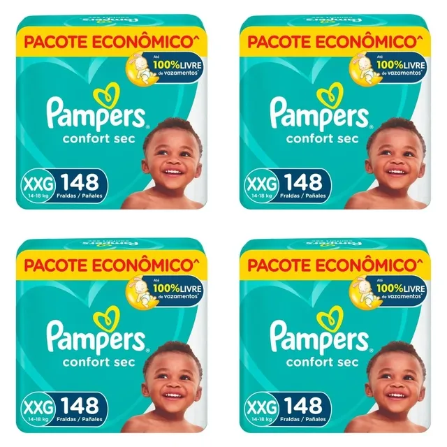 Kit 4 Fraldas Infantil Pampers Comfort Sec Xxg 14 A 18Kg Pacote 148 Unidades cada