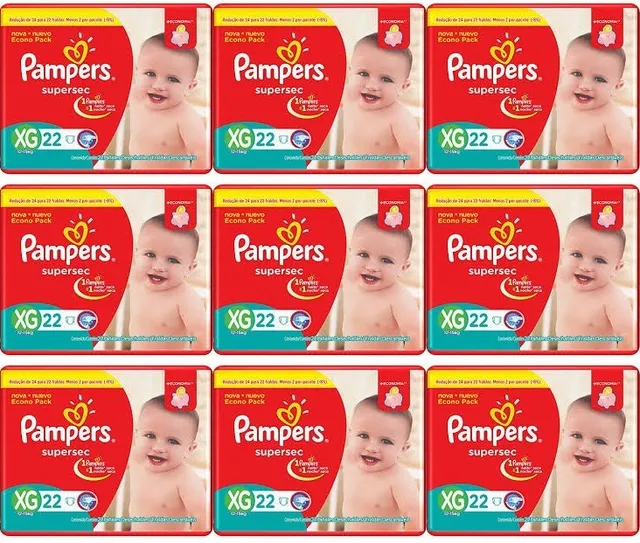 Kit 9 Fraldas Supersec ”Xg” Pampers c/22 Unidades cada