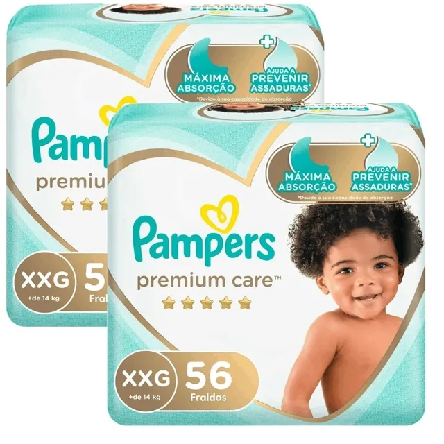 Kit 2 Fraldas Pampers Premium Care Xxg 56 Unidades cada