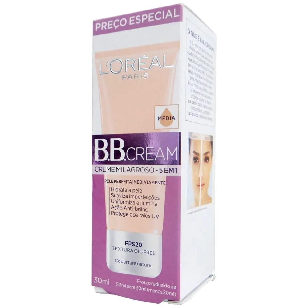 Bb Cream Creme Milagroso 5 Em 1 Fps20 Cor Média 30ml