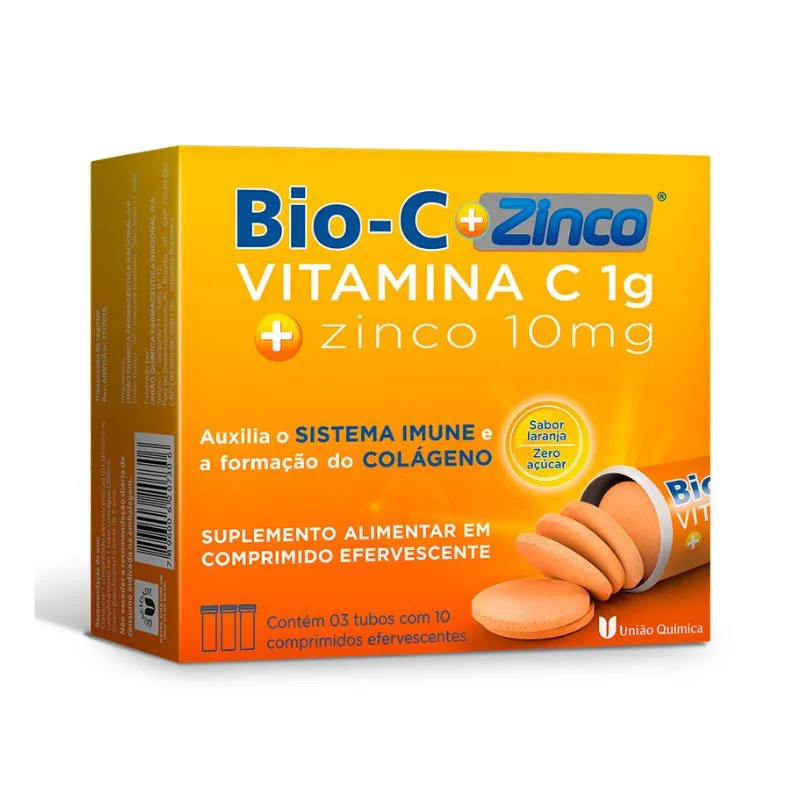 Bio C + Zinco 1g + 10mg 30 Comprimidos Efervescentes União Química