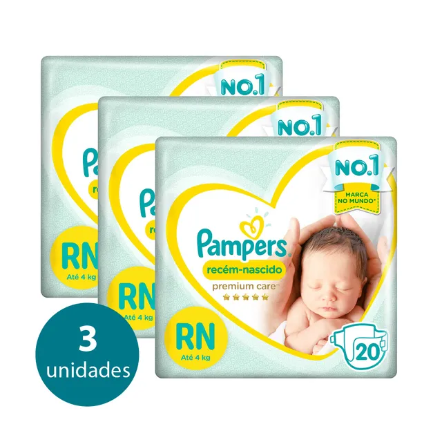 Kit 3 Fraldas Recem Nascido ”Rn” Pampers Simples c/20 Unidades cada