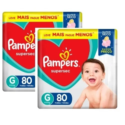 Kit 2 Fraldas Supersec ”G” Pampers Simples c/ 80 Unidades cada