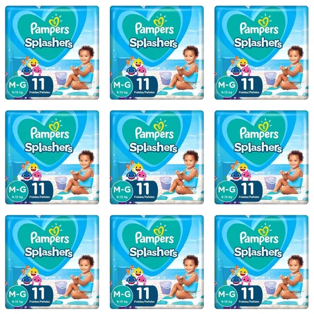 Kit 9 Fraldas Pampers Splashers M/G c/11 Unidades cada