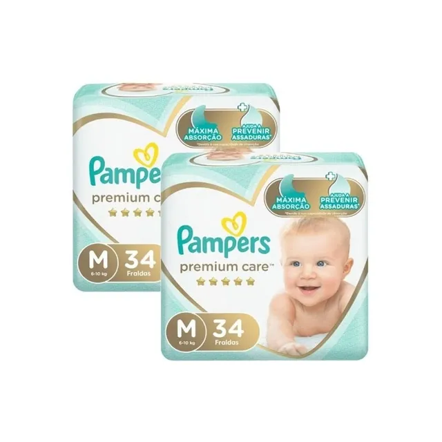 Kit 2 Fraldas Pampers P/Care Mega M c/34 Unidades cada