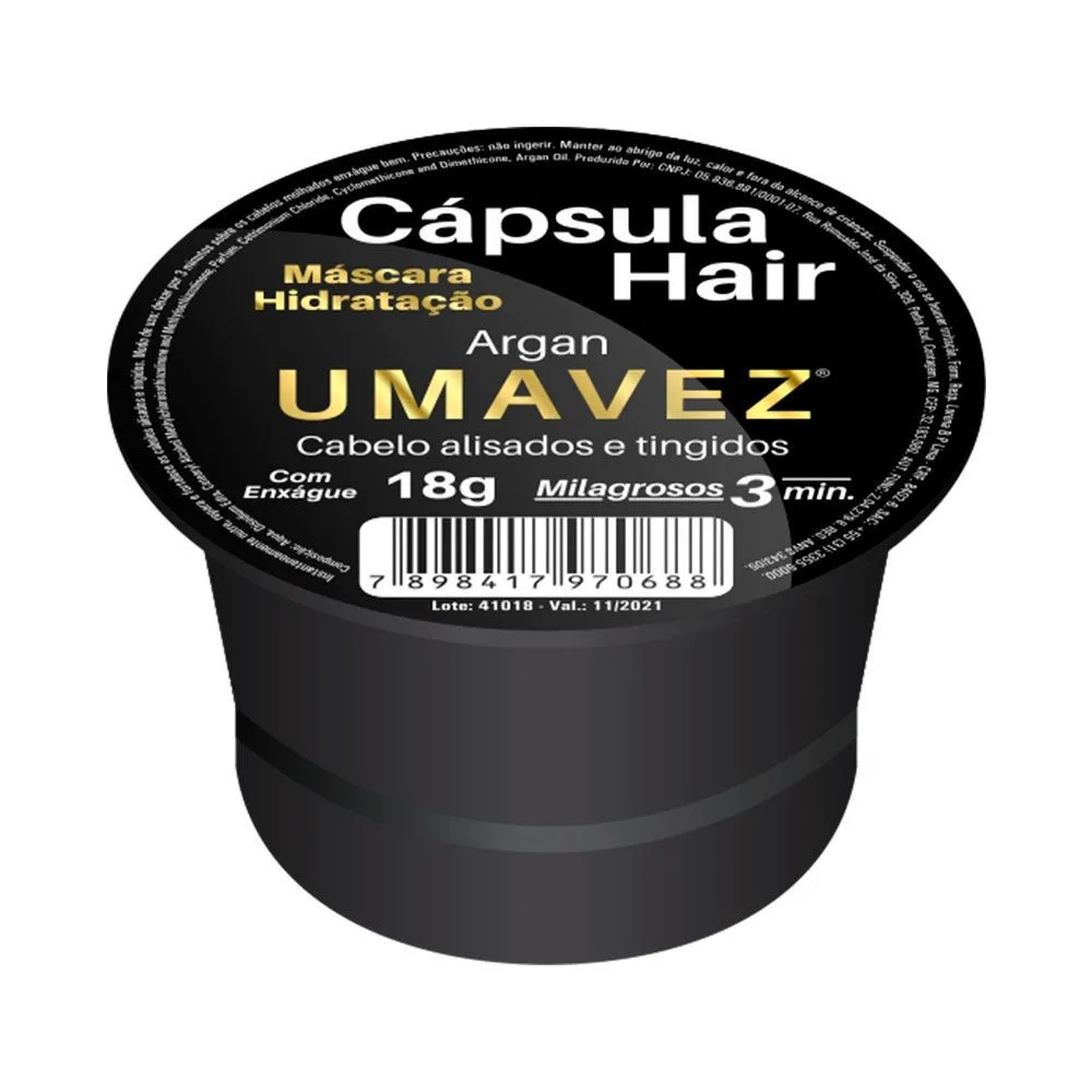 Cápsulas de Hidratação Hair Hidratante Argan Uma Vez 18G