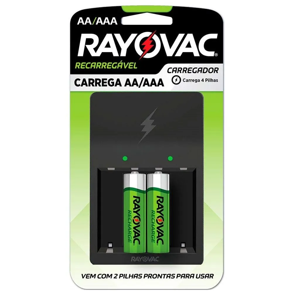 Carregador Pilha Rayovac Recarregável Aa/aaa Com 2 Unidades Ref:ps132
