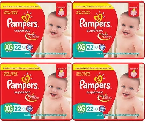 Kit 4 Fraldas Supersec ”Xg” Pampers Simples c/22 Unidades cada