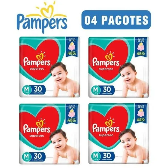 Kit 4 Fraldas Pampers Supersec M c/30 Unidades cada