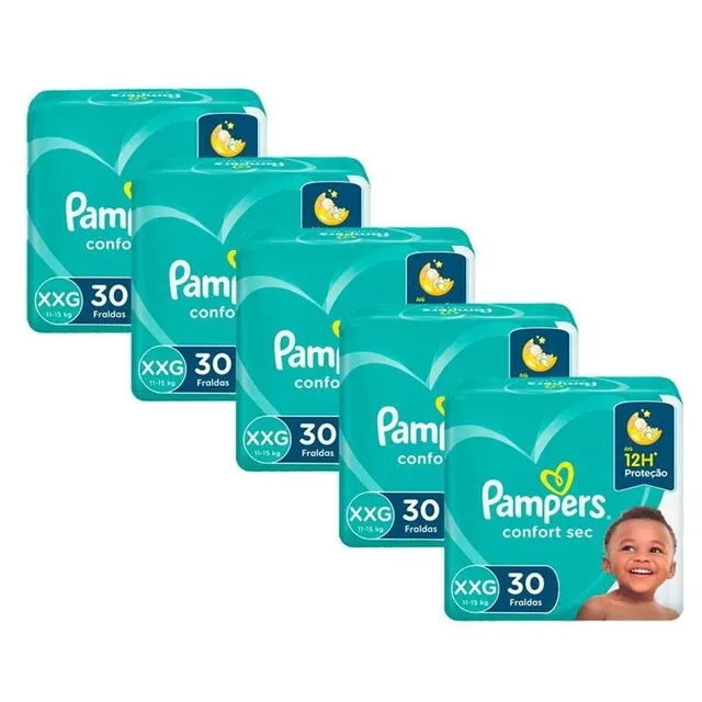 Kit 5 Fraldas Pampers Conforte Sec Xxg c/30 Unidades cada