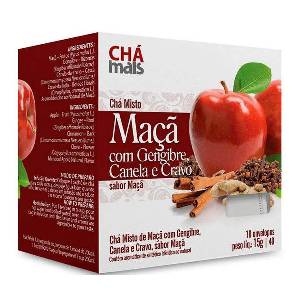 Chá Mais Sabor Maçã/Gengibre/Cravo e Canela 10 Saches Com 15g