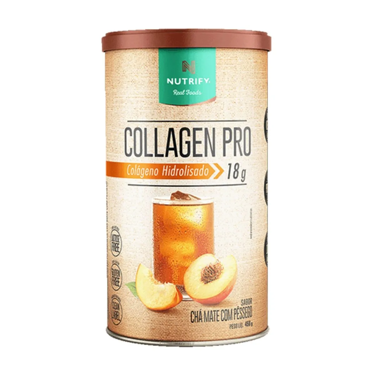 Collagen Pro Hidrolisado Sabor Chá Mate Com Pêssego Com 450g Nutrify