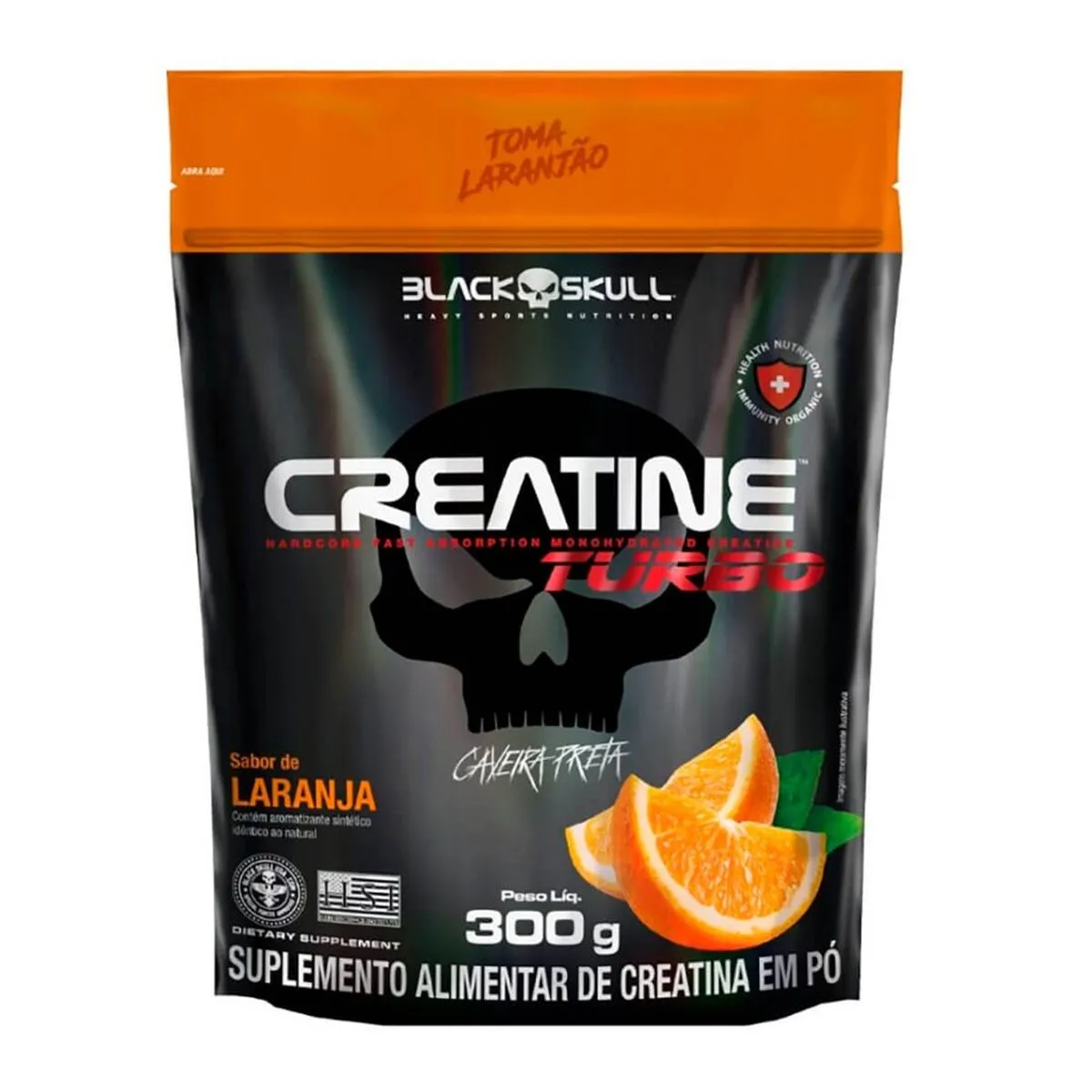 Creatine Turbo Sabor Laranja Refil Com 300g Black Skull
