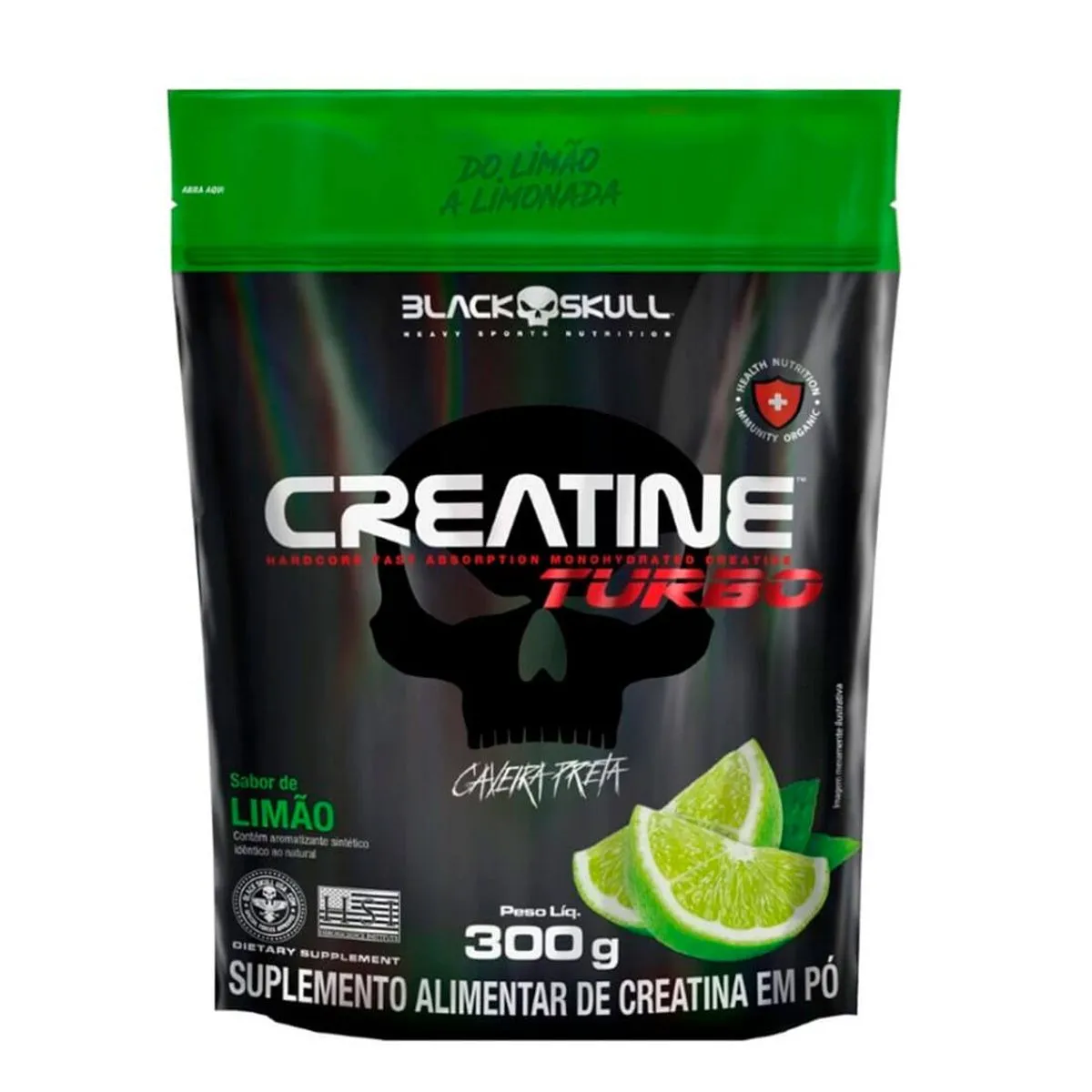 Creatine Turbo Sabor Limão Refil Com 300g Black Skull
