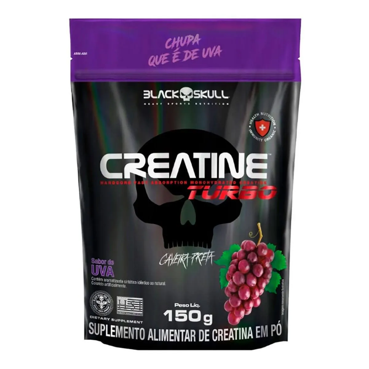 Creatine Turbo Sabor Uva Refil Com 150g Black Skull