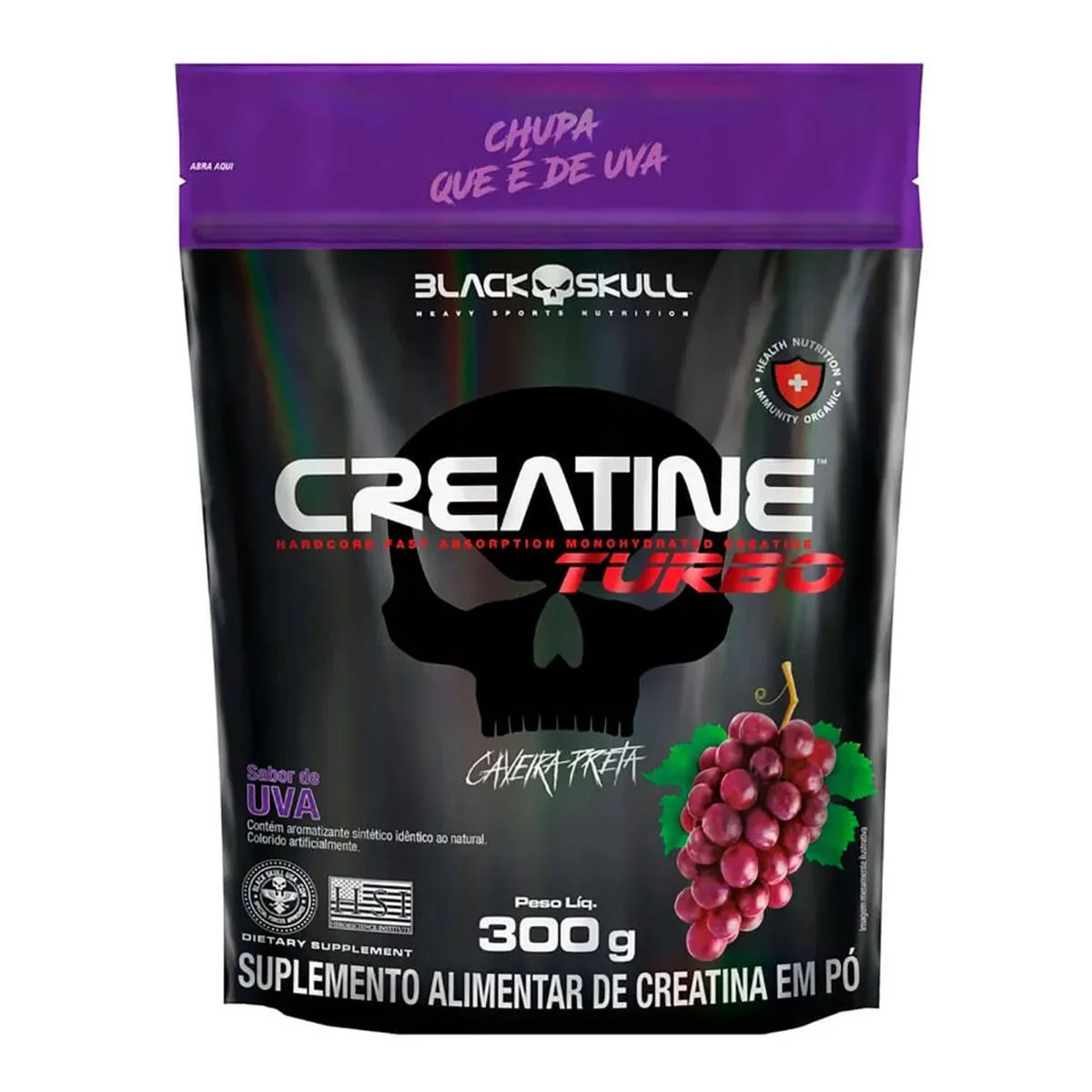 Creatine Turbo Sabor Uva Refil Com 300g Black Skull