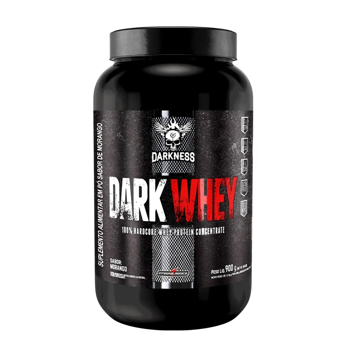 Darkwhey 100% Whey Protein Concentrado Sabor Morango Pote Com 900g Integralmédica