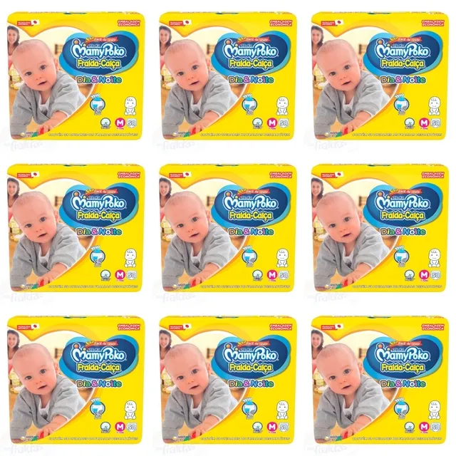 Kit 9 Fraldas-Calça Mamypoko Dia&Noite Roupinha M c/58 Unidades cada