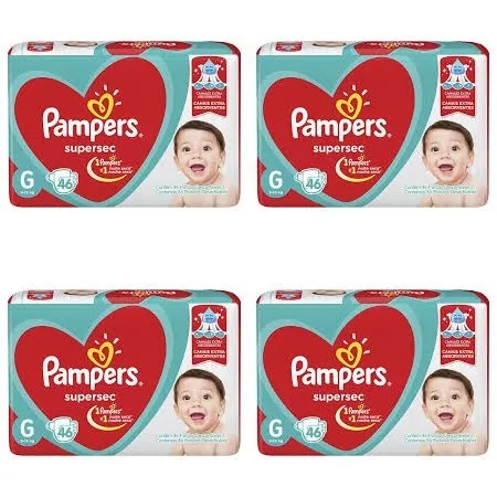 Kit 4 Fraldas Supersec Hiper ”G” Pampers Simples c/46 Unidades cada