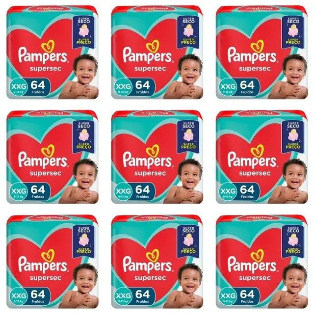 Kit 9 Fraldas Supersec ”Xxg” Pampers Simples c/64 Unidades cada