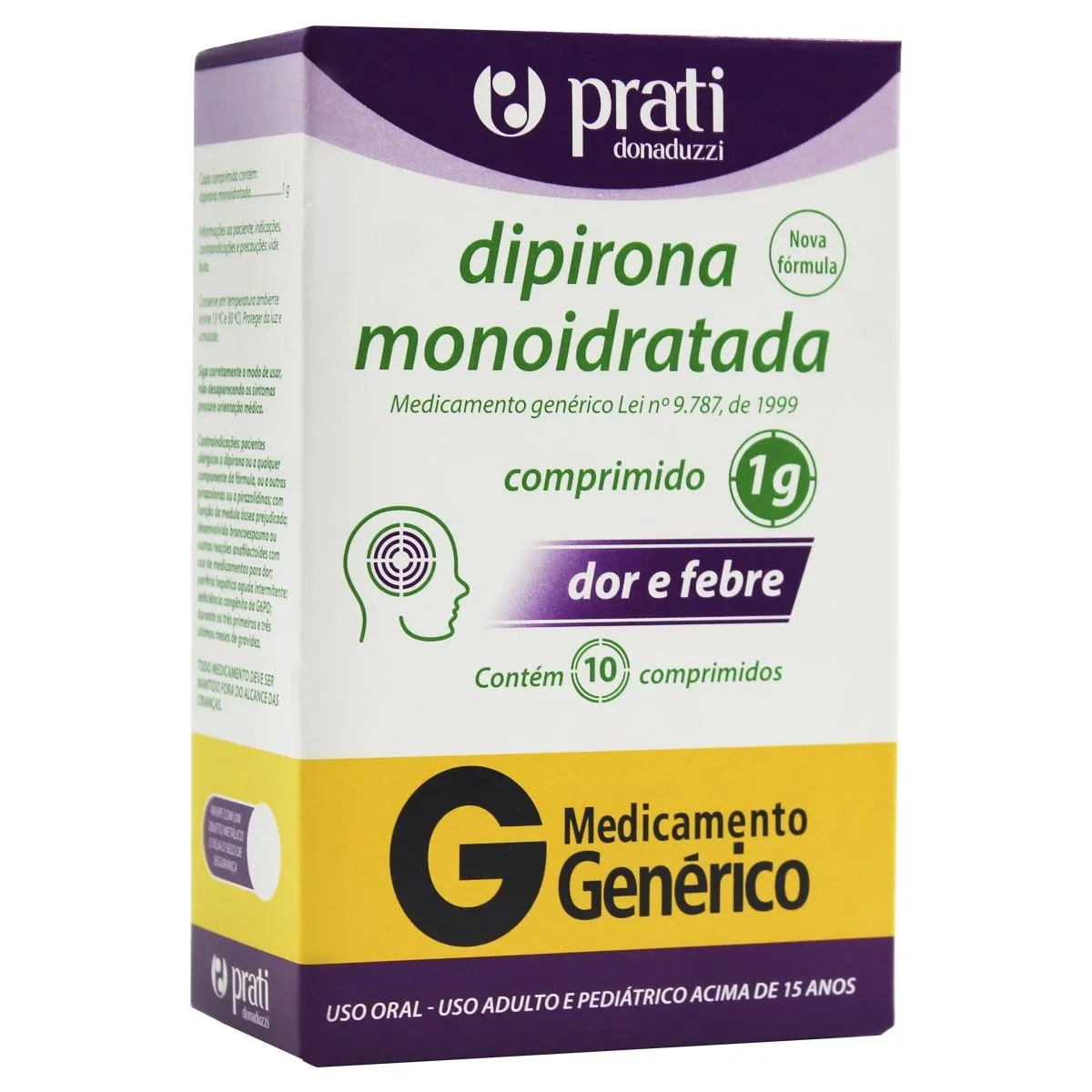 Dipirona Monoidratada 1g com 10 Comprimidos Genérico Prati Donaduzzi