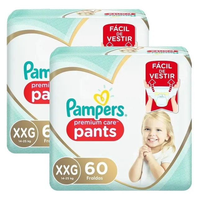 Kit 2 Fraldas Pampers Pc Pants Top Xxg c/60 Unidades cada