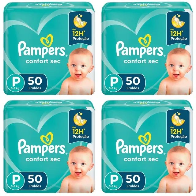 Kit 4 Fraldas Pampers Conforte Sec P c/ 50 Unidades cada