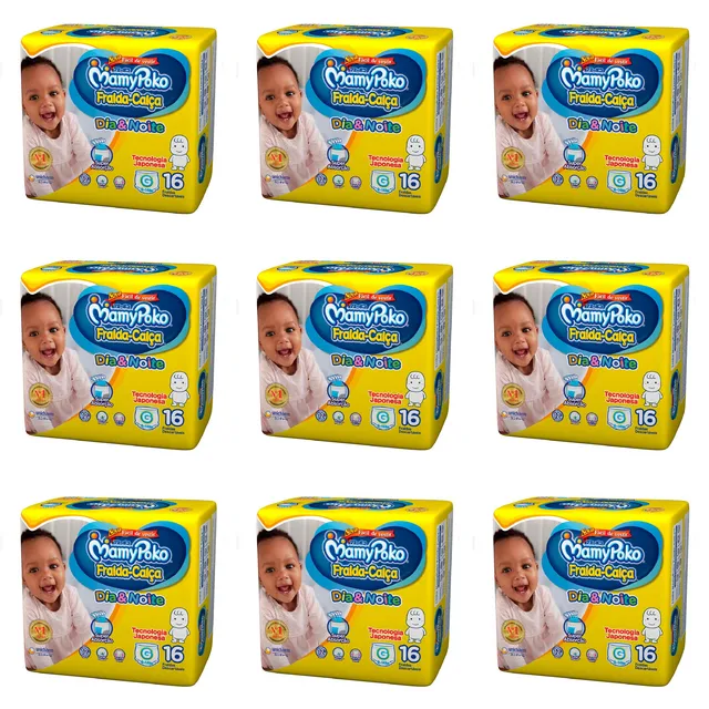 Kit 9 Fraldas Calça MamyPoko Dia e Noite Tamanho "G" c/16 Unidades cada