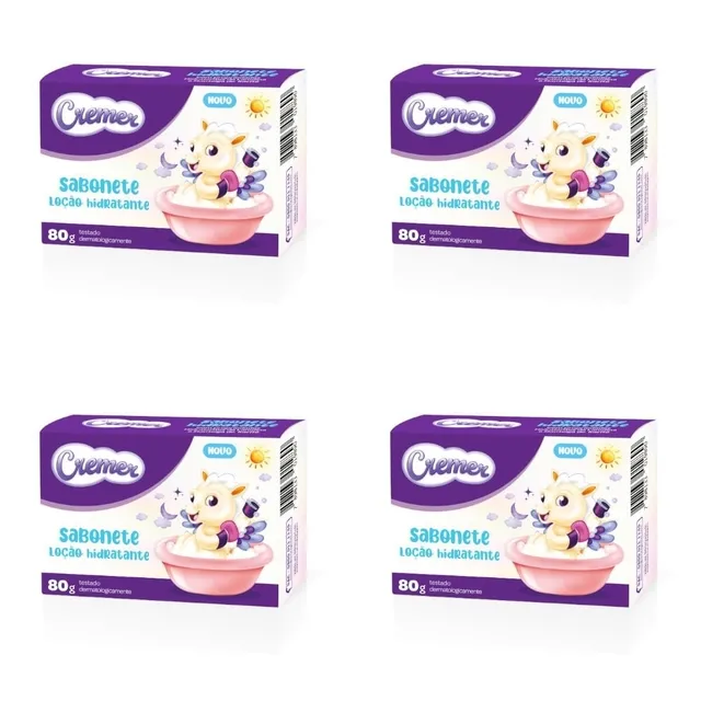 Kit c/4 Sabonetes Infantil barra Loção Hidratante Cremer 80g