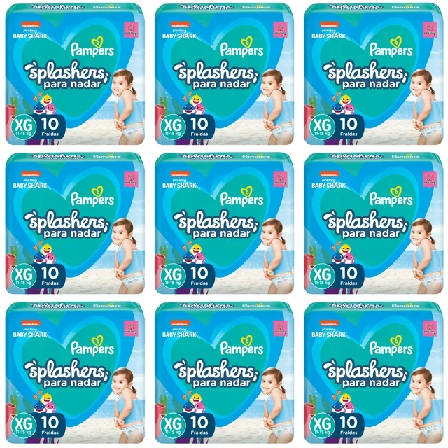 Kit 9 Fraldas Pampers Splashers G/Xg c/10 Unidades cada