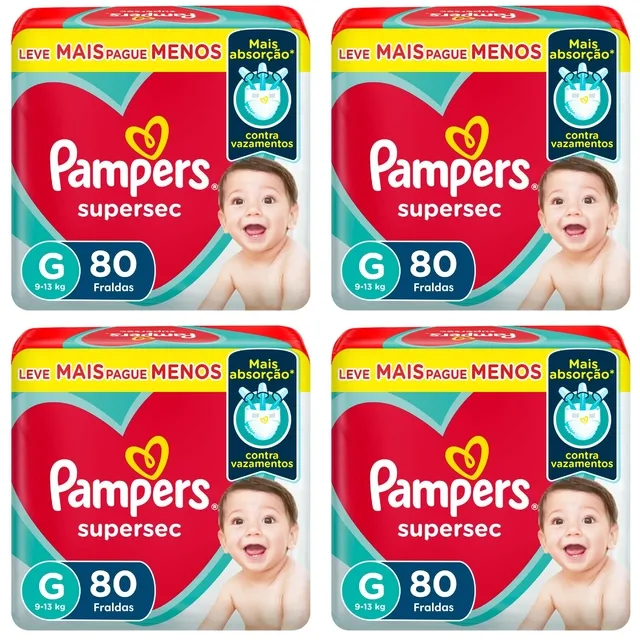 Kit 4 Fraldas Supersec Jumbo ”G” Pampers Simples c/ 80 Unidades cada