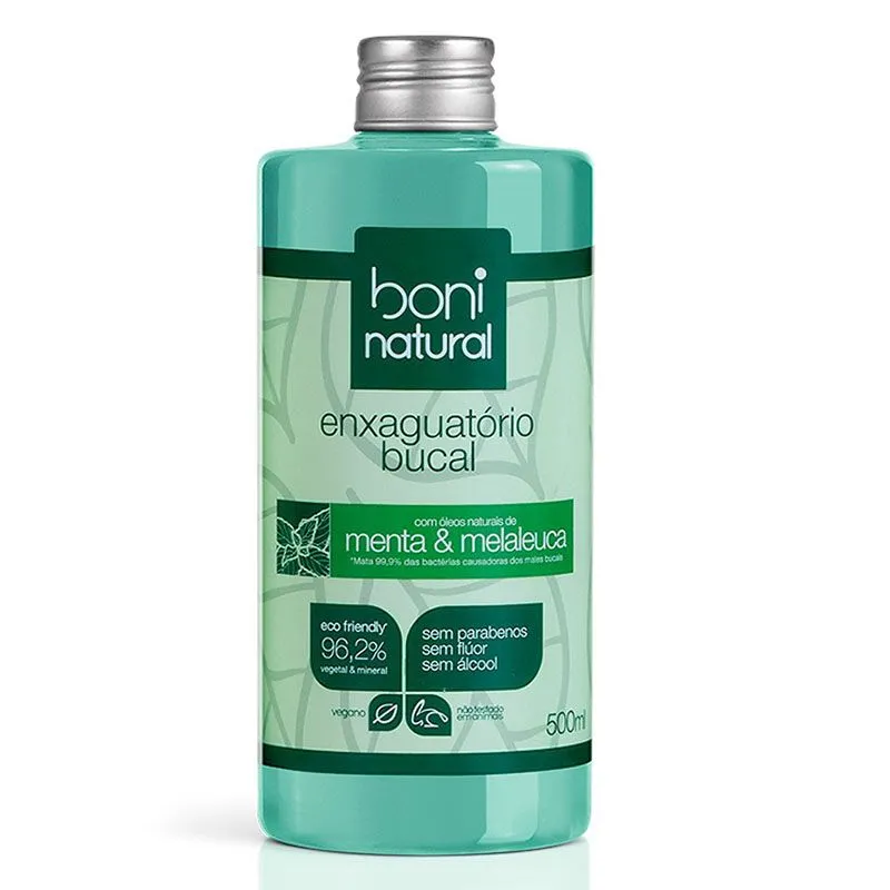 Enxaguante Bucal Sem Fluor Menta e Melaleuca Boni Brasil 500ml