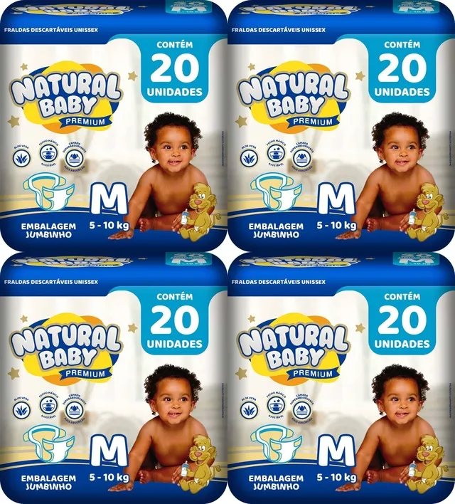 Kit 4 Fraldas Natural Baby Prem. Jumbinho M C/20 Unidades cada