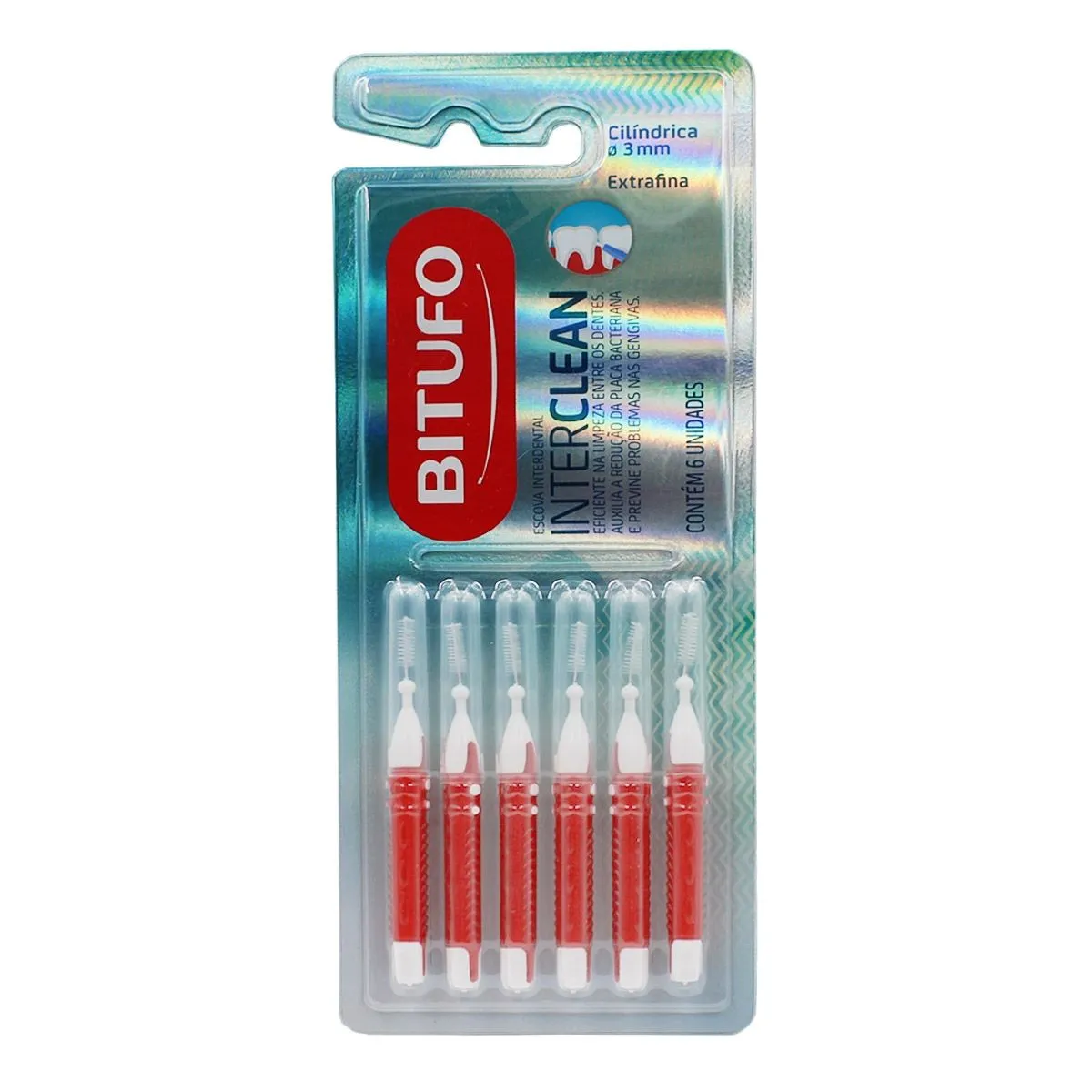 Escova Interdental Extrafina Cilíndrica 3Mm Bitufo Com 6 Unidades