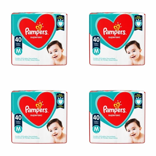 Kit 4 Fraldas Pampers Supersec M c/40 Unidades cada