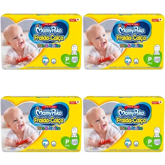 Kit 4 Fraldas Calça Dia&Noite MamyPoko "P" c/46 Unidades cada
